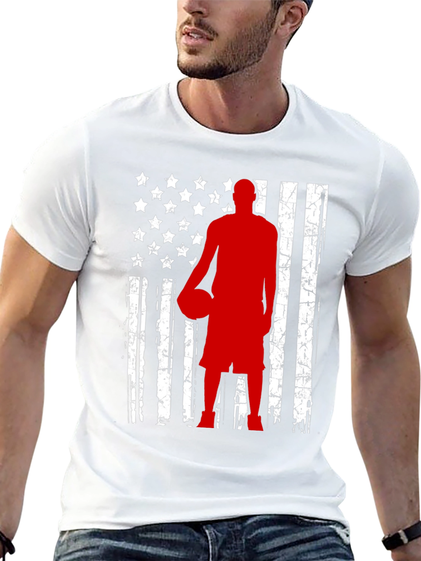 Basketball American Flag Graphic Tee - Black