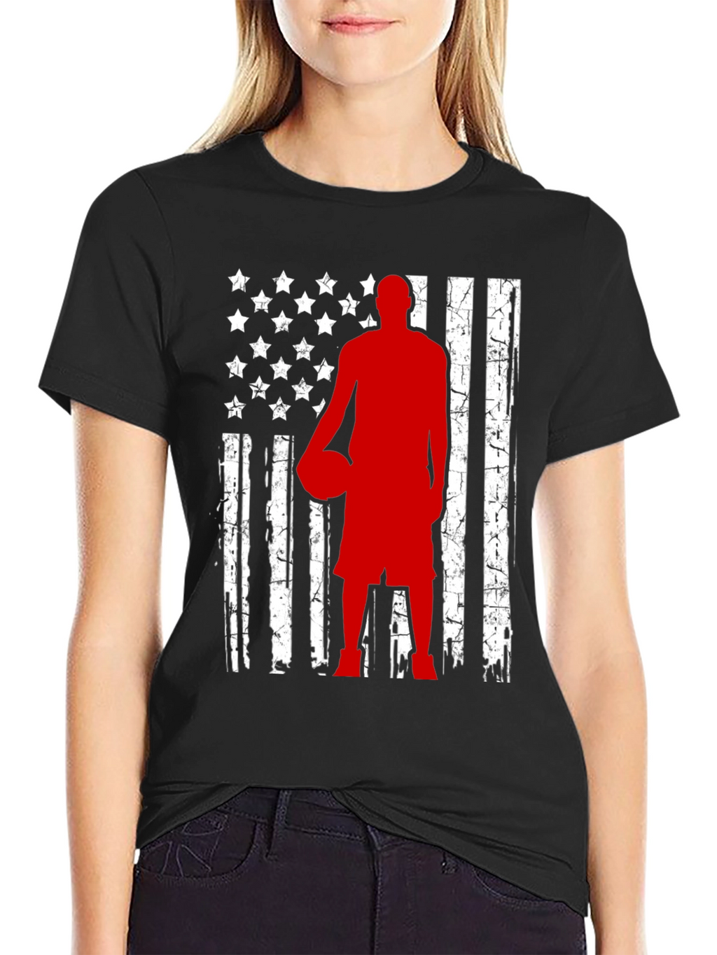 Basketball American Flag Graphic Tee - Black