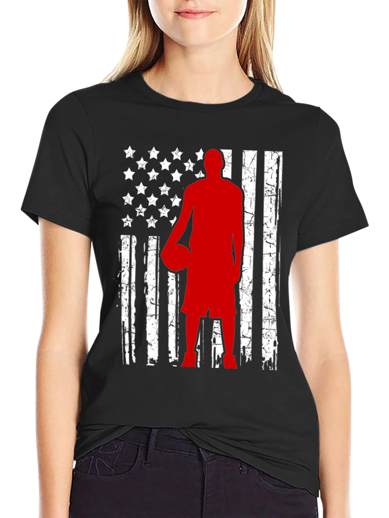 Basketball American Flag Graphic Tee - Black