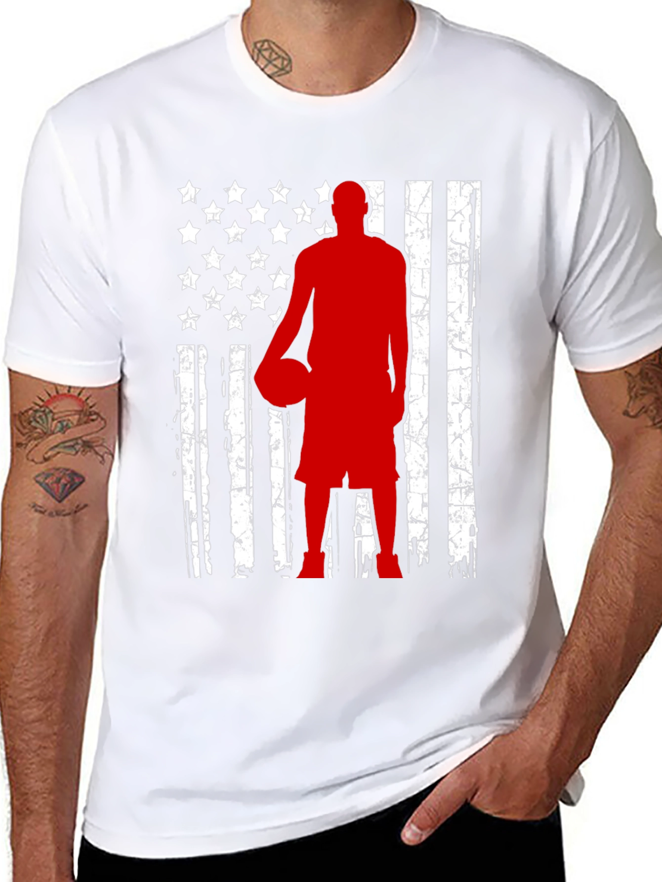 Basketball American Flag Graphic Tee - Black