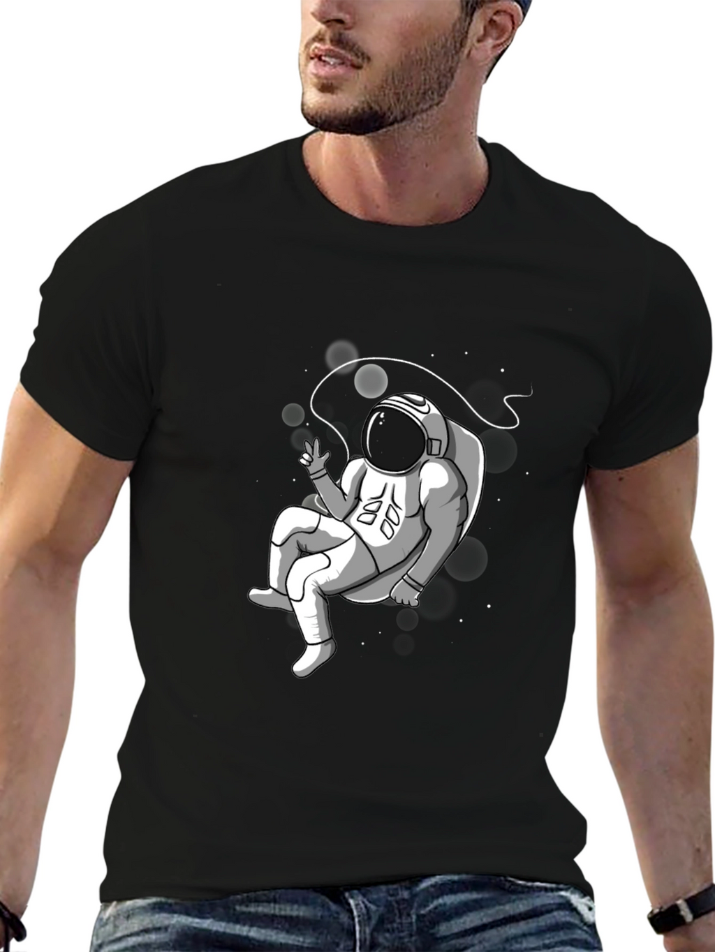 Astronaut Graphic T-Shirt - Black Cotton Tee