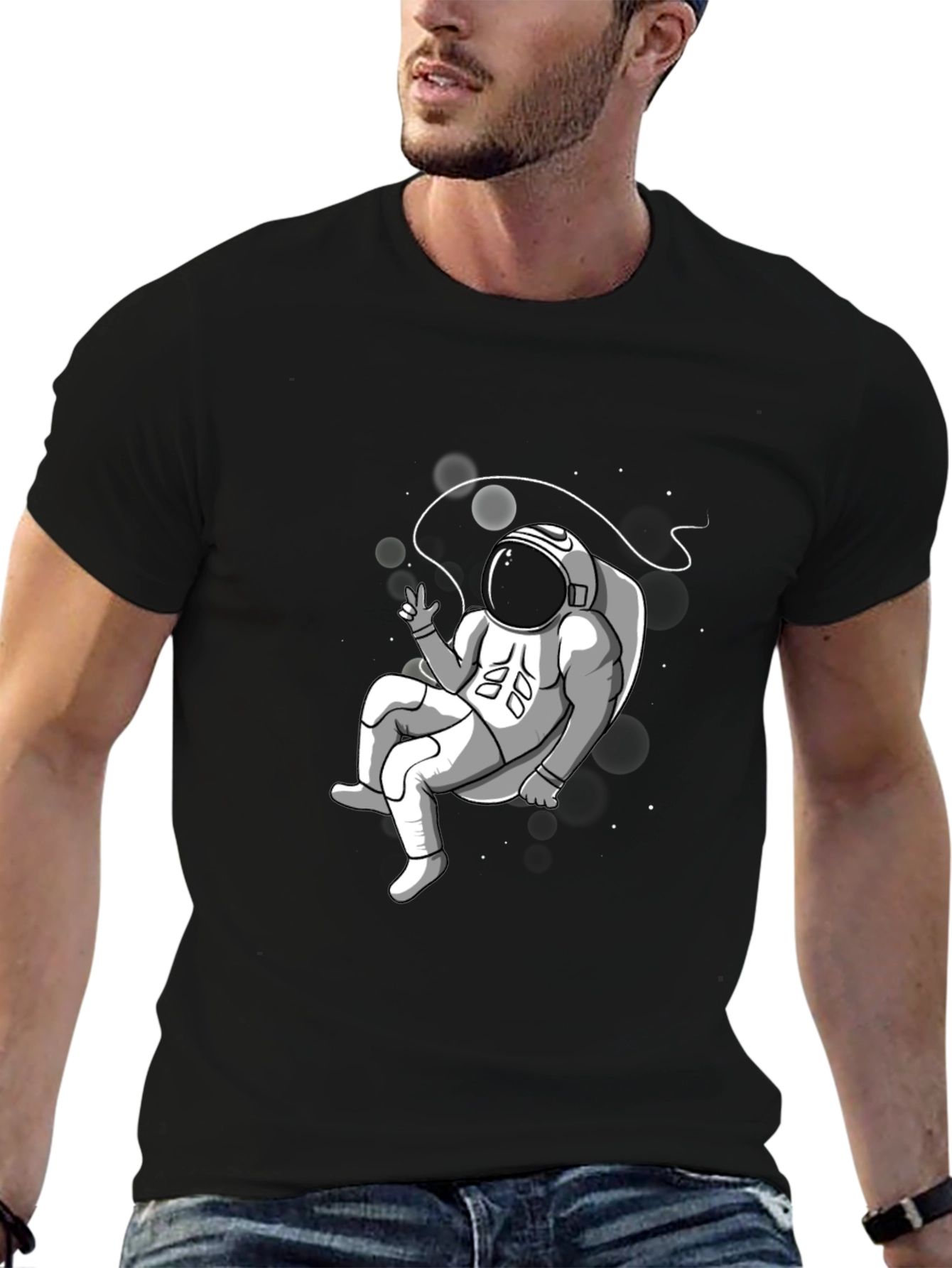 Astronaut Graphic T-Shirt - Black Cotton Tee