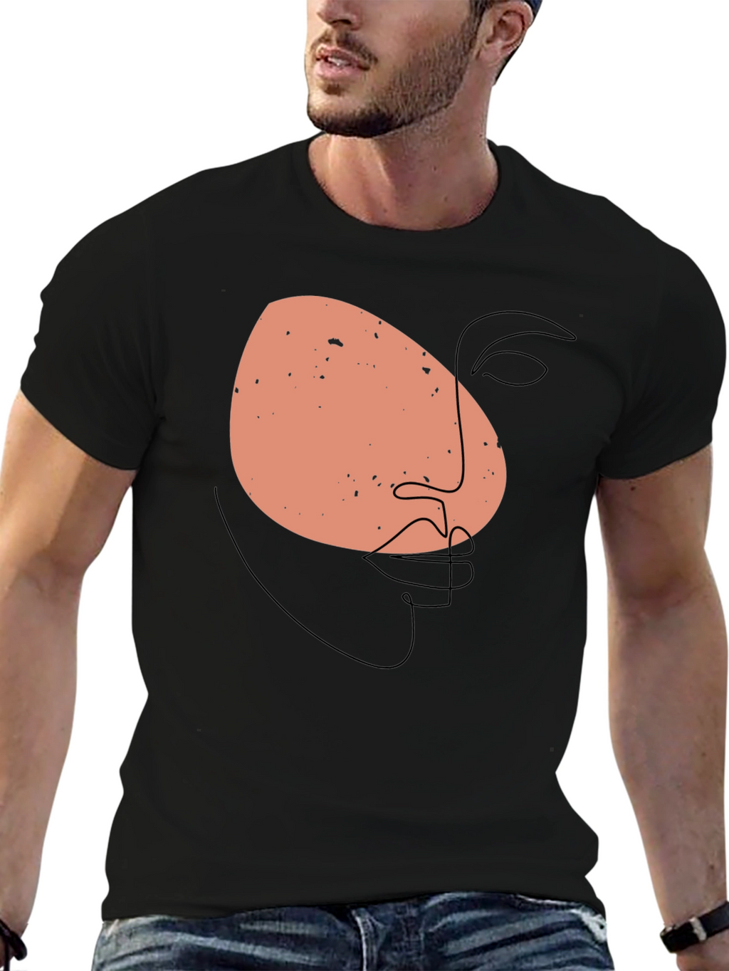 Abstract Face Graphic Black T-Shirt