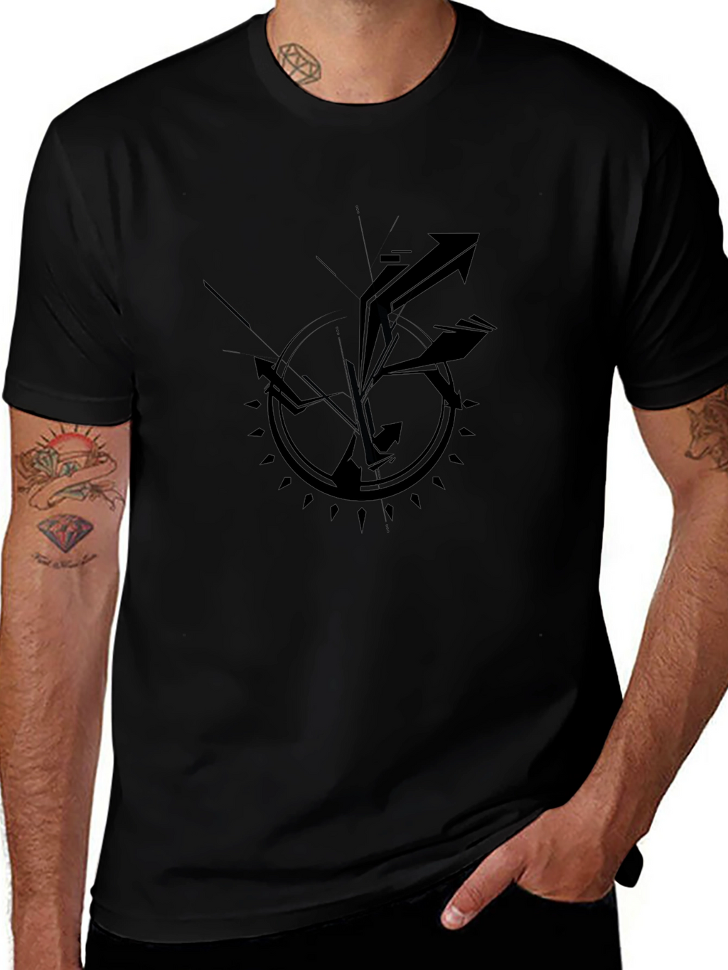 Abstract Arrow Graphic Black T-Shirt
