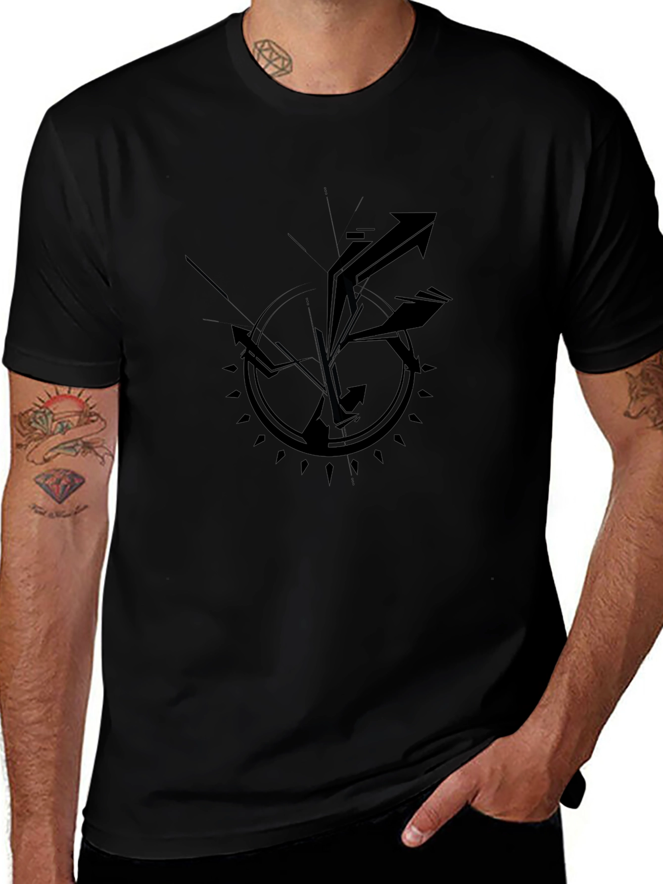 Abstract Arrow Graphic Black T-Shirt