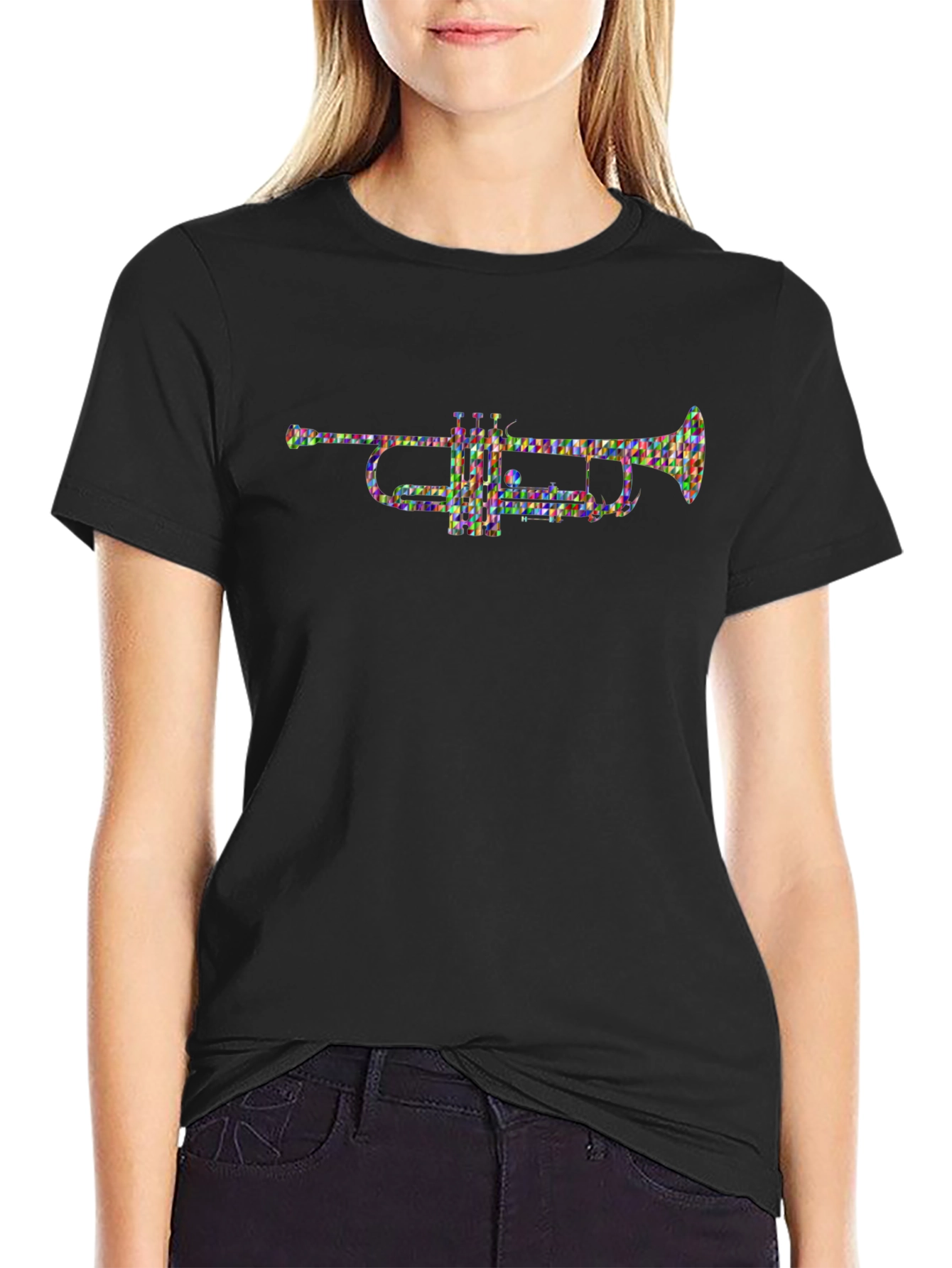 Abstract Trumpet Graphic T-Shirt - Black