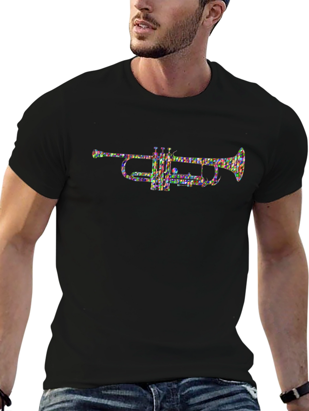 Abstract Trumpet Graphic T-Shirt - Black