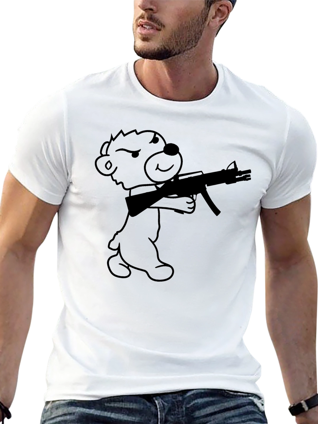 Bear With Gun Graphic T-Shirt - Black