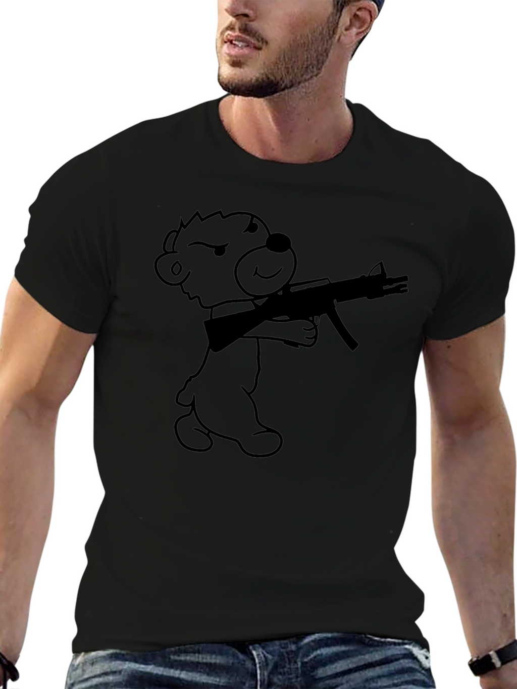 Bear With Gun Graphic T-Shirt - Black