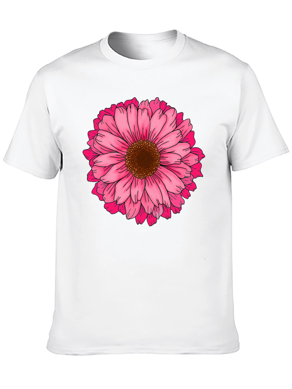 Black T-Shirt with Pink Daisy Flower Graphic