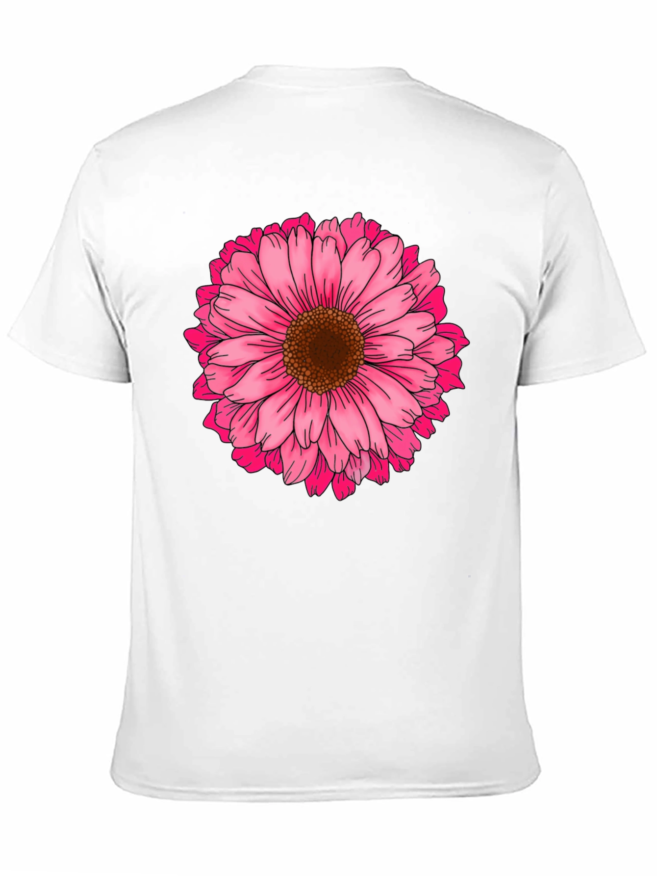 Black T-Shirt with Pink Daisy Flower Graphic