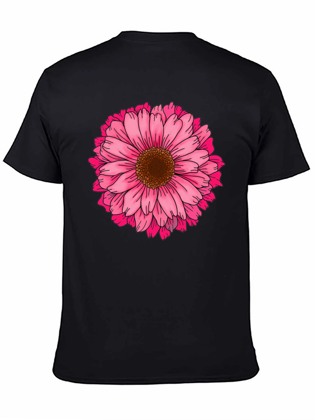 Black T-Shirt with Pink Daisy Flower Graphic