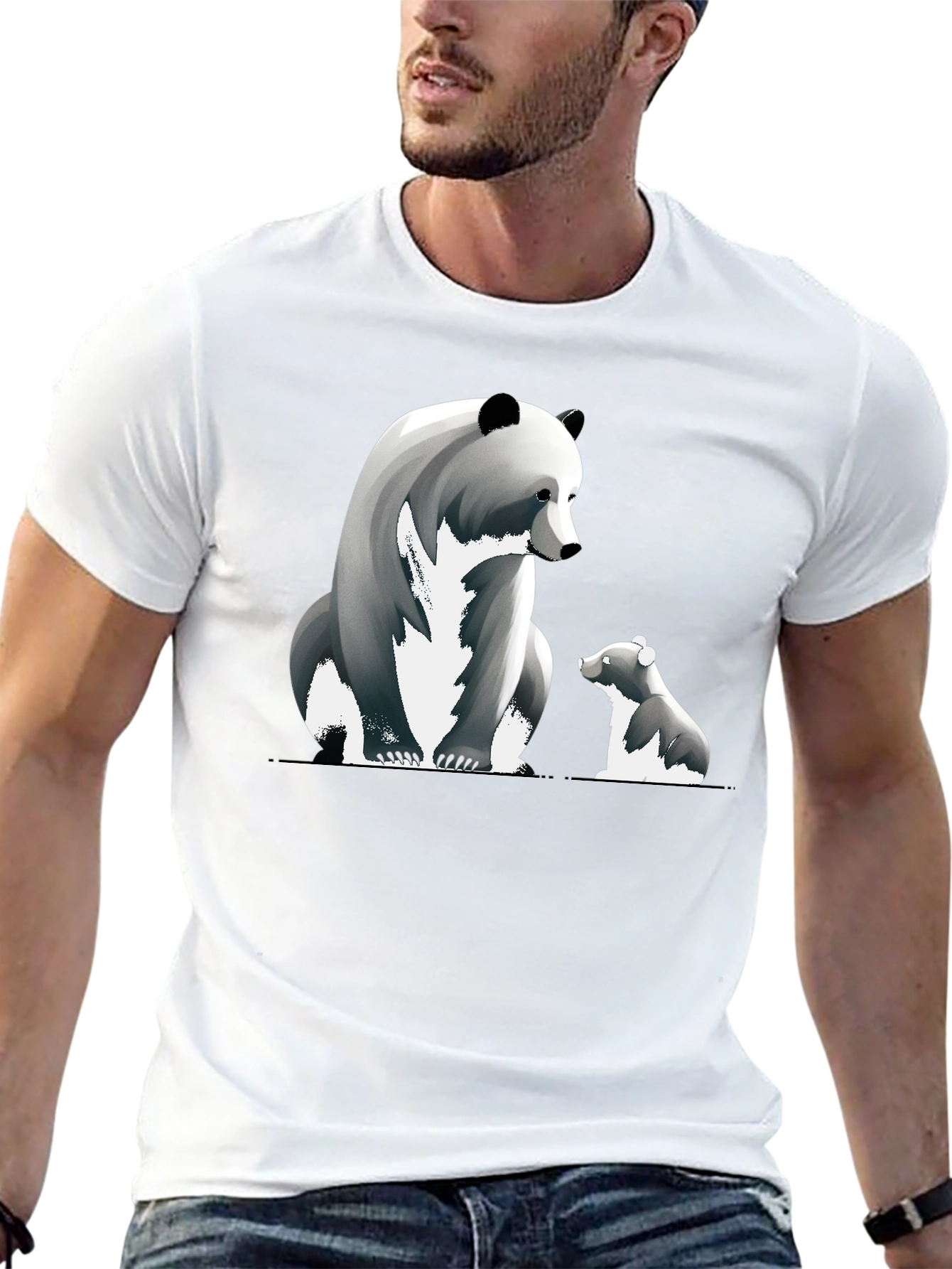 Bear & Cub Graphic T-Shirt - Stylish Black Tee