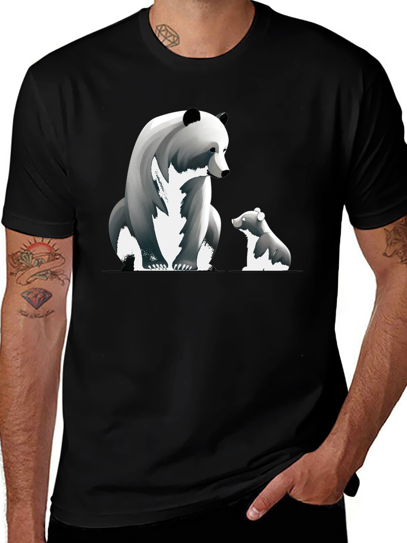 Bear & Cub Graphic T-Shirt - Stylish Black Tee