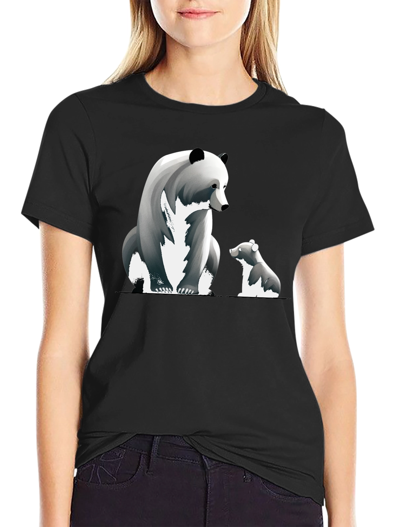 Bear & Cub Graphic T-Shirt - Stylish Black Tee