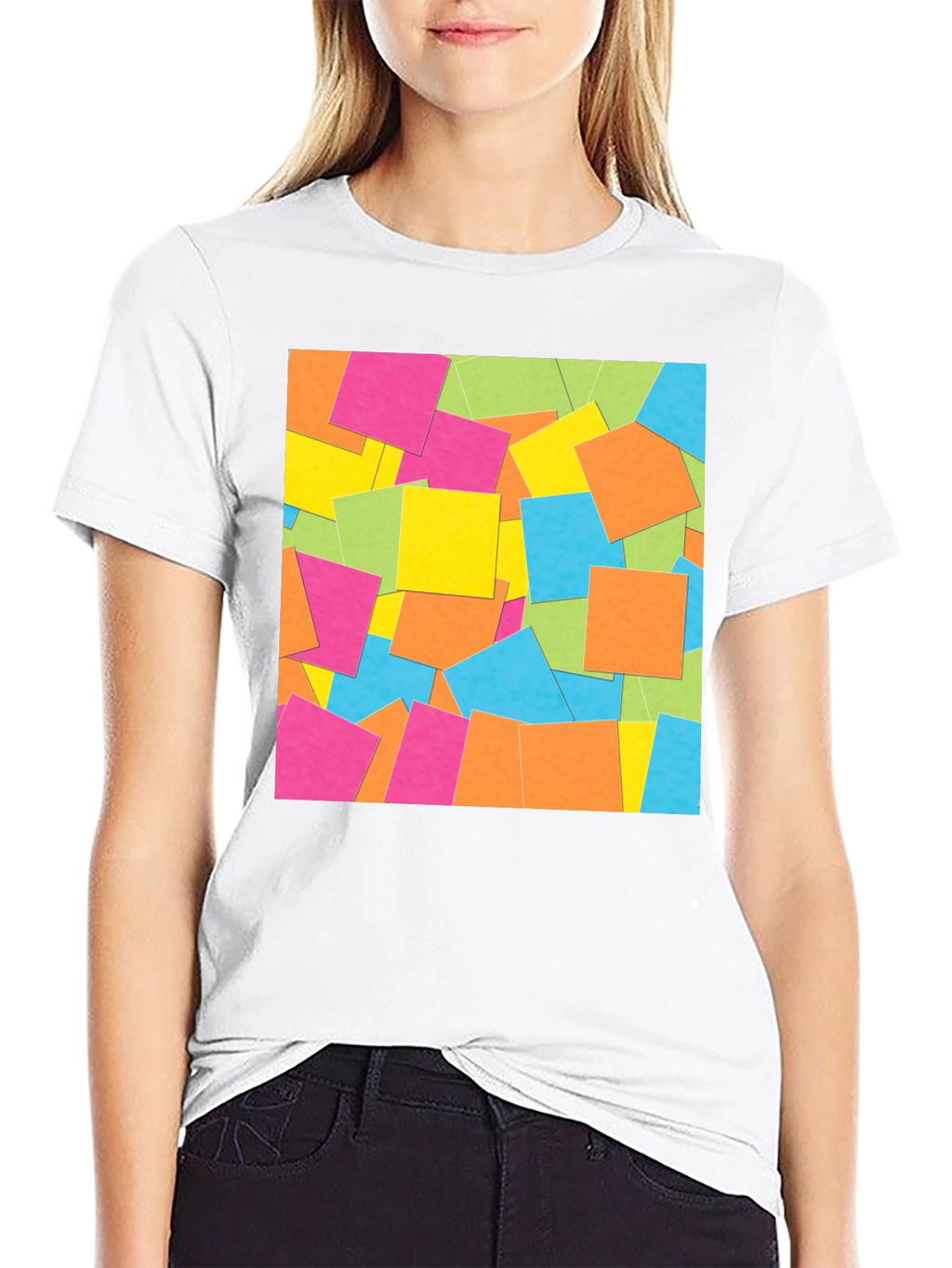 Abstract Square Pattern Black T-Shirt