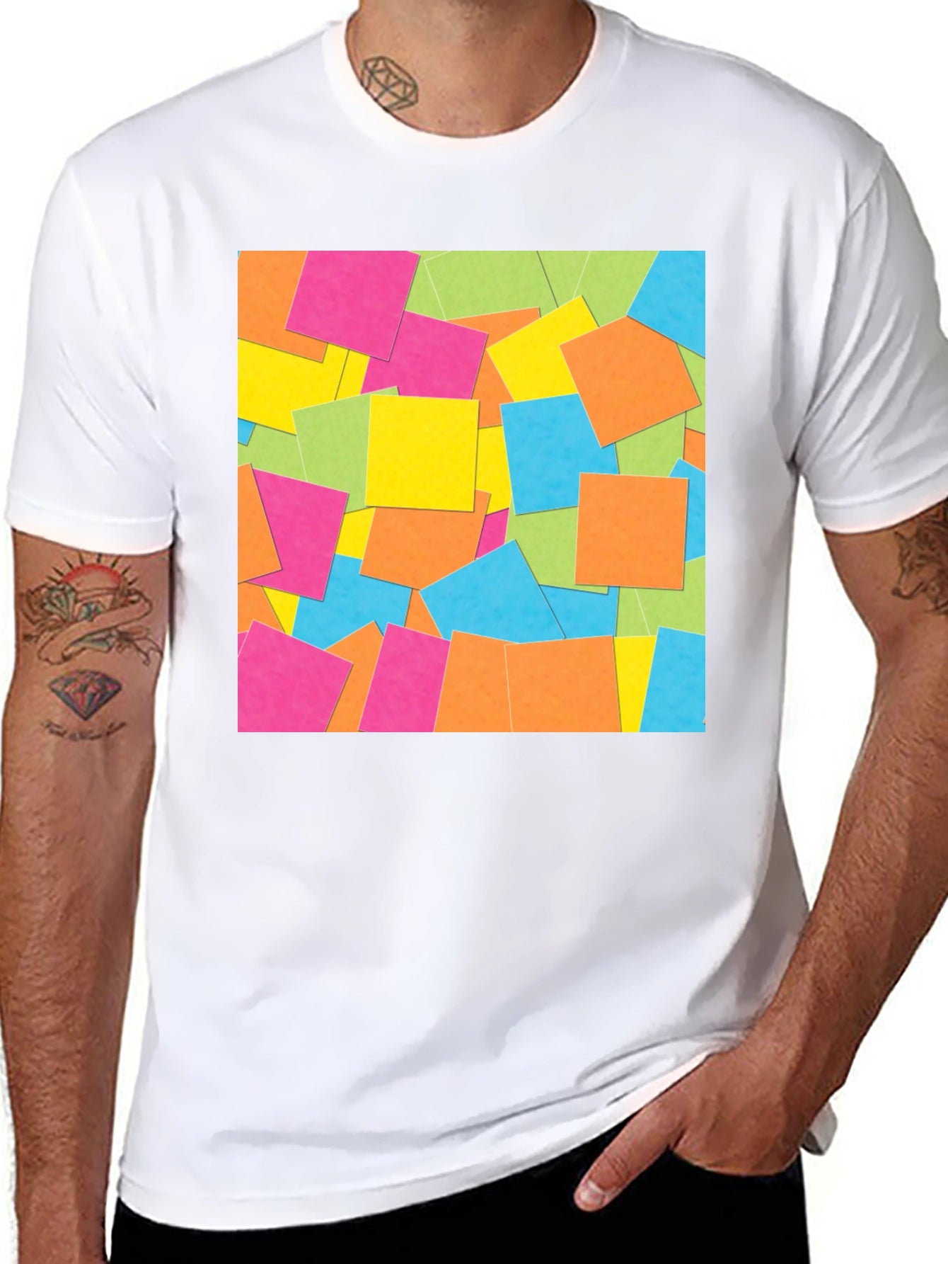 Abstract Square Pattern Black T-Shirt