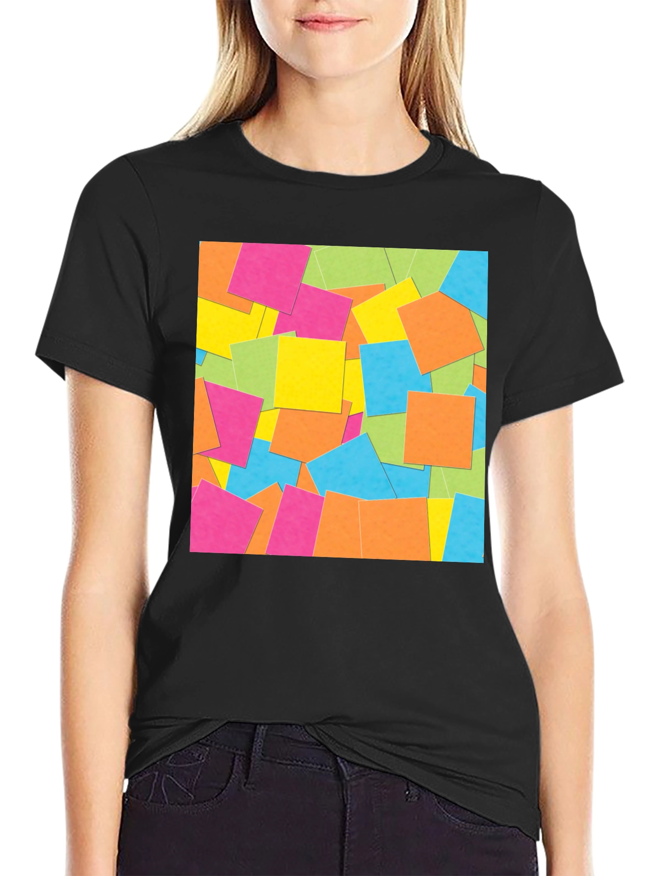 Abstract Square Pattern Black T-Shirt