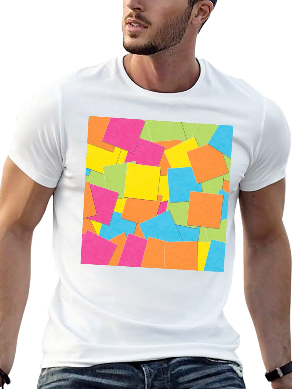 Abstract Square Pattern Black T-Shirt