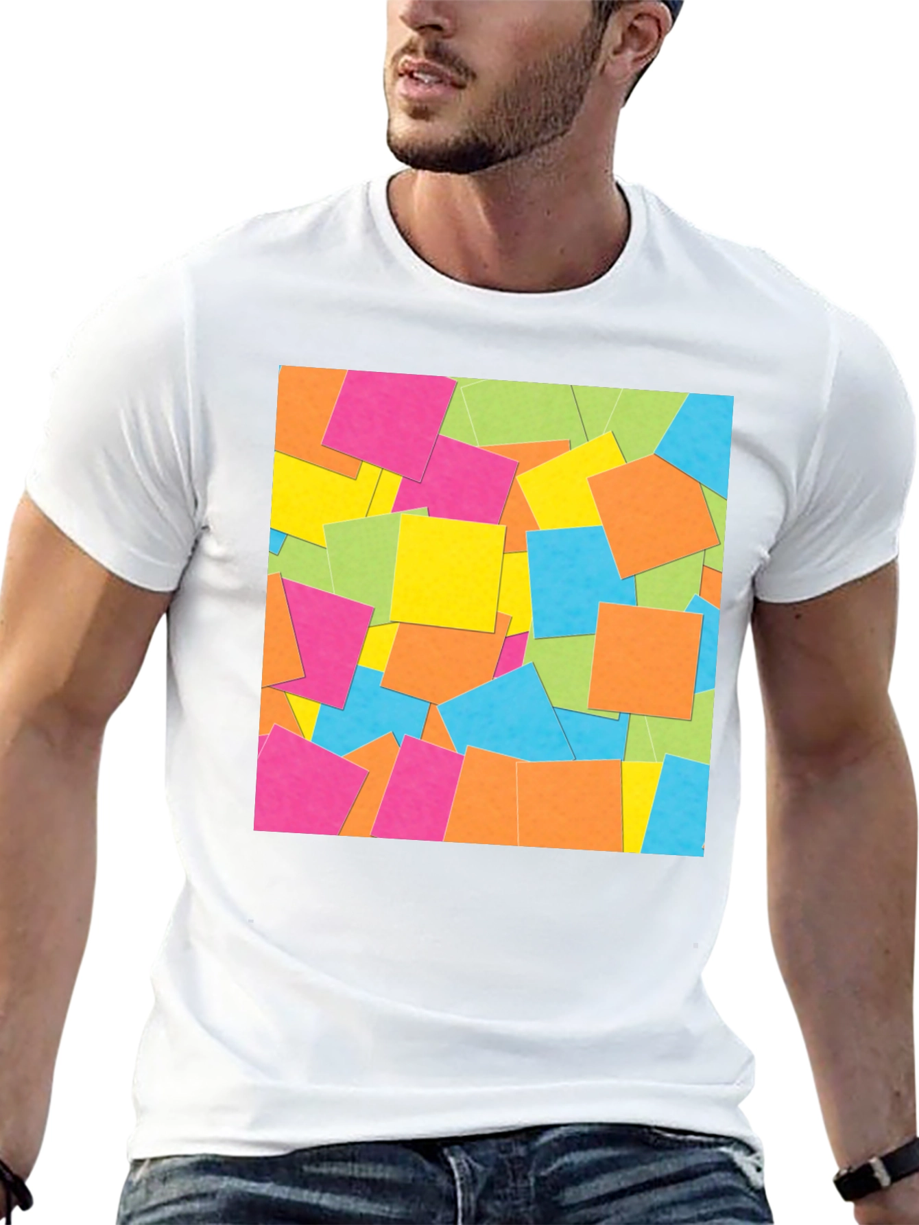 Abstract Square Pattern Black T-Shirt