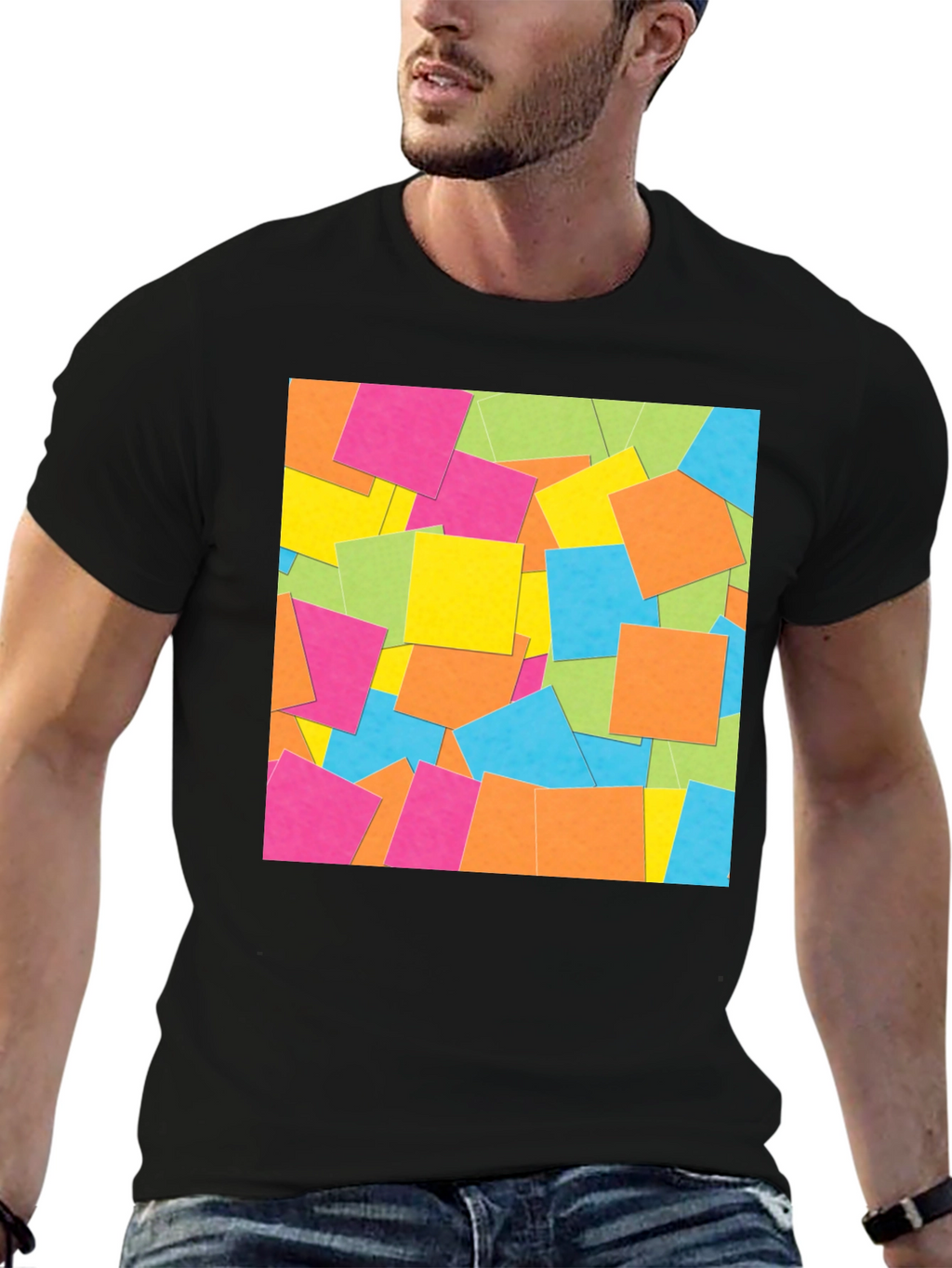 Abstract Square Pattern Black T-Shirt