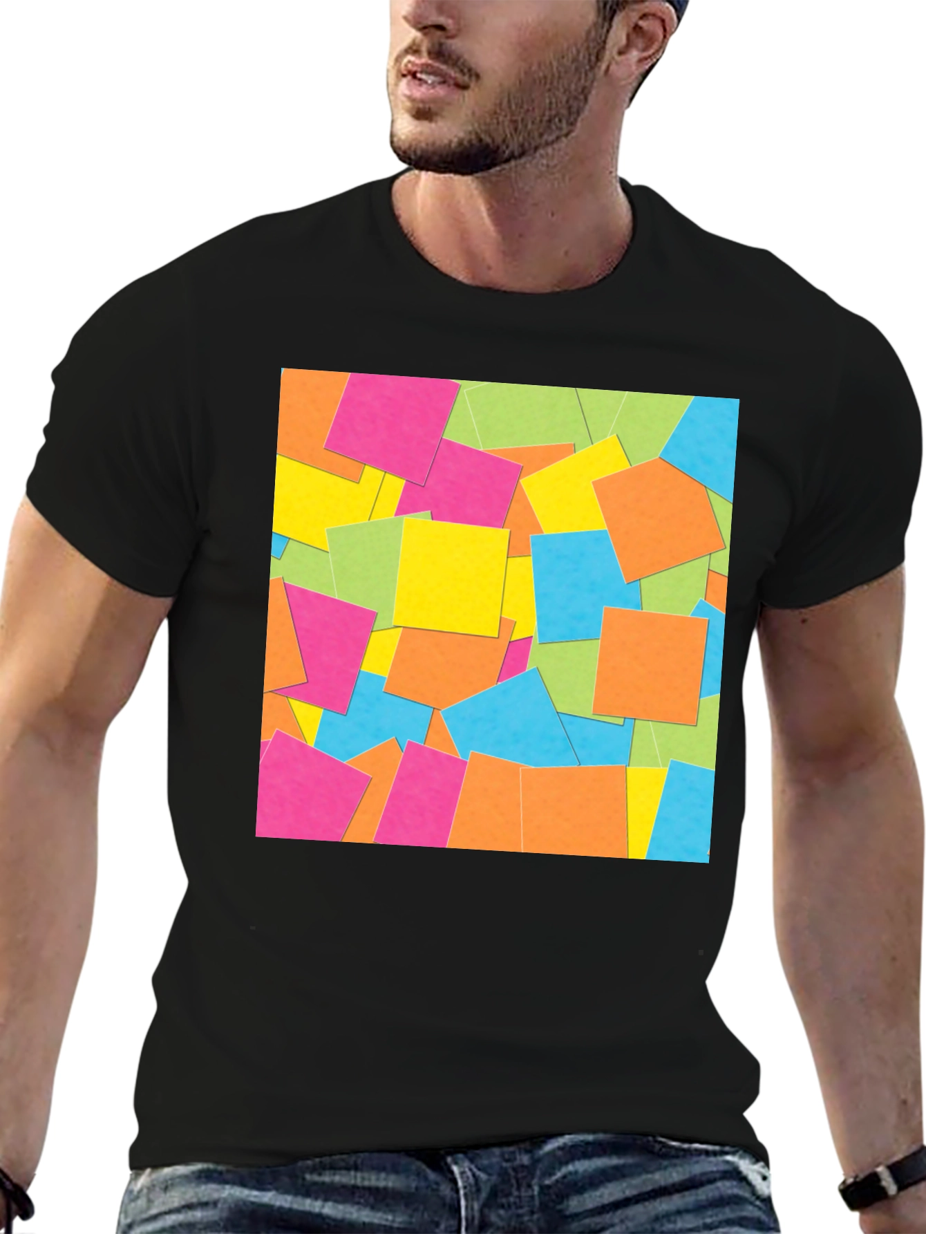 Abstract Square Pattern Black T-Shirt