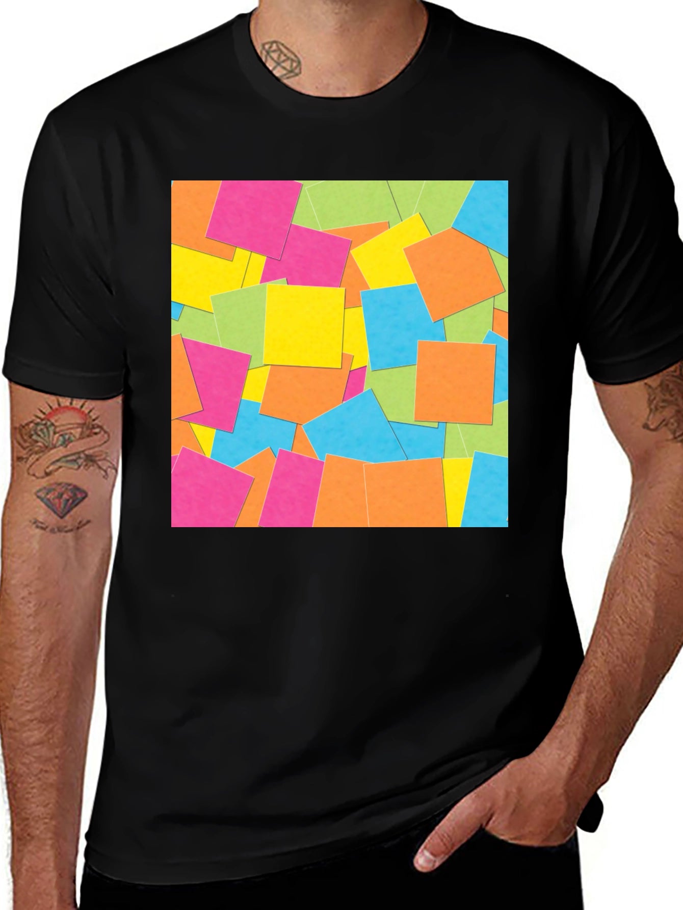 Abstract Square Pattern Black T-Shirt