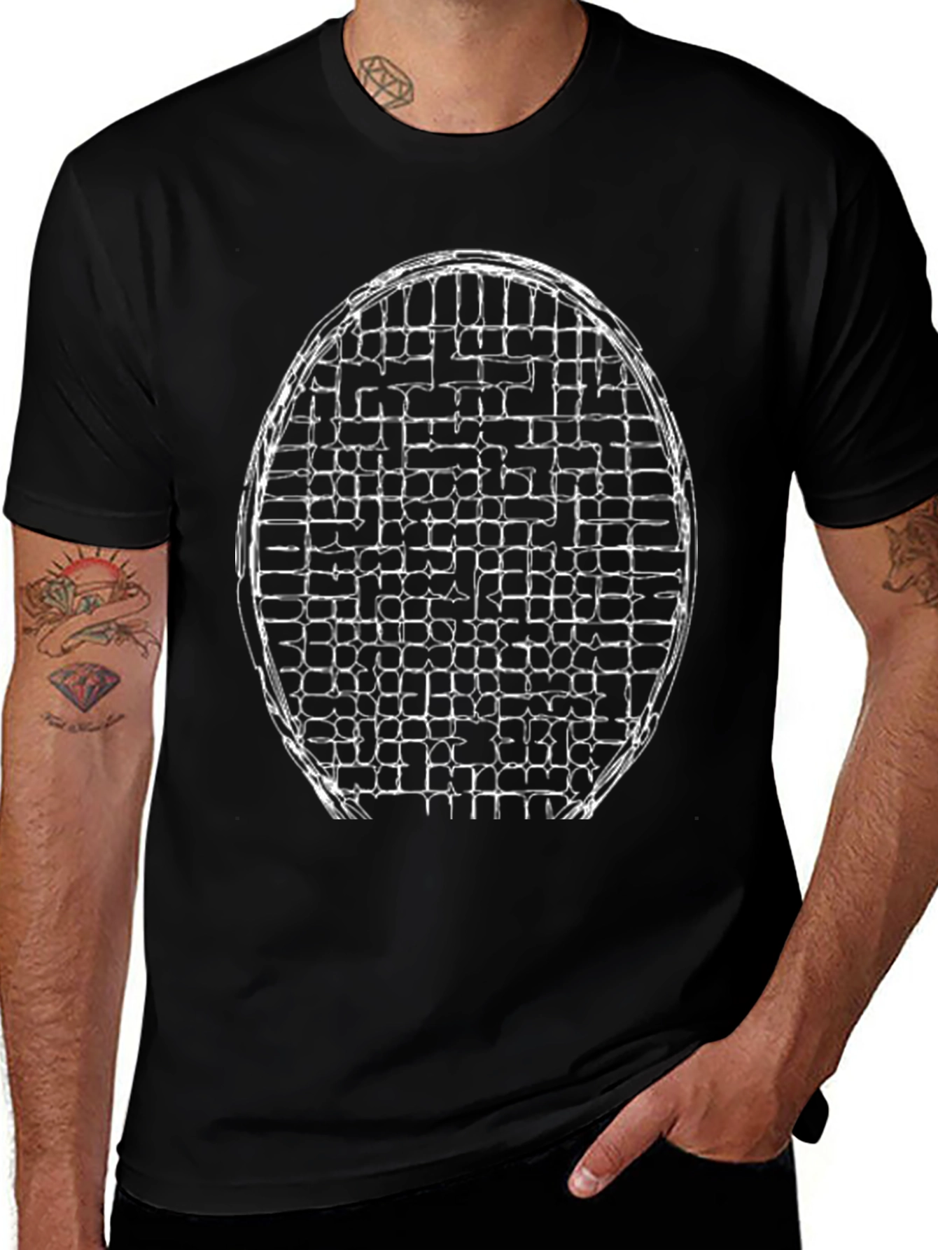 Abstract Grid Graphic Tee - Stylish Mens Black T-Shirt