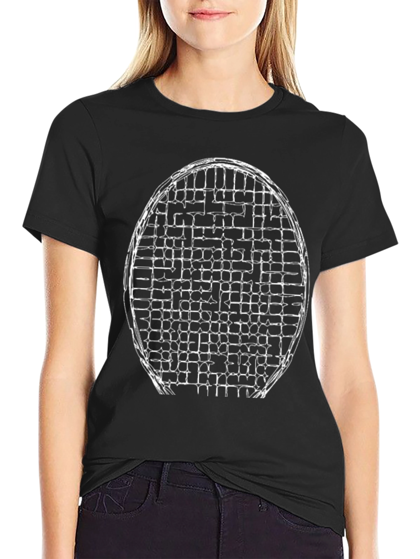 Abstract Grid Graphic Tee - Stylish Mens Black T-Shirt