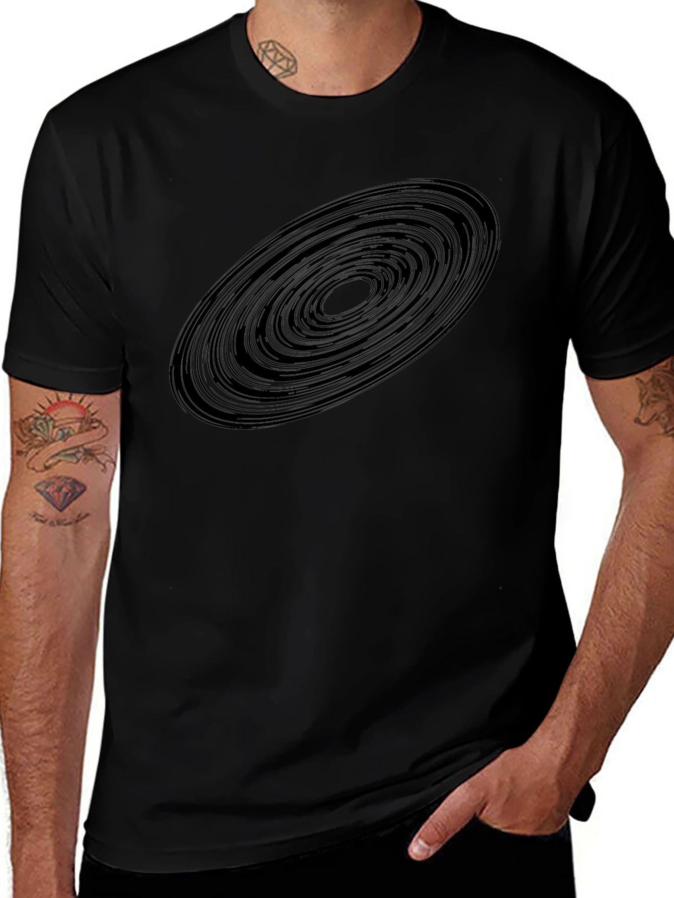 Abstract Rings Graphic Black T-Shirt