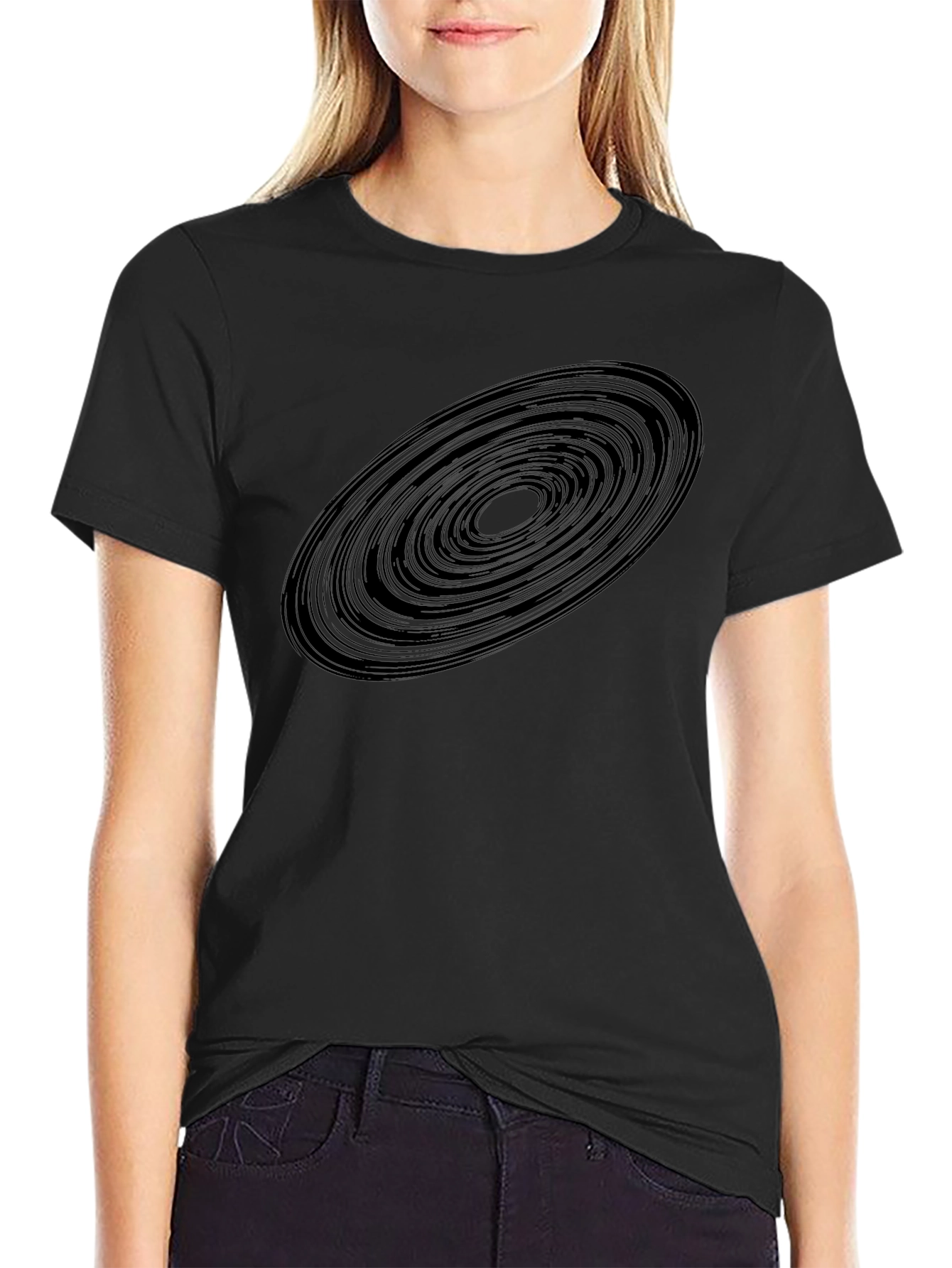Abstract Rings Graphic Black T-Shirt