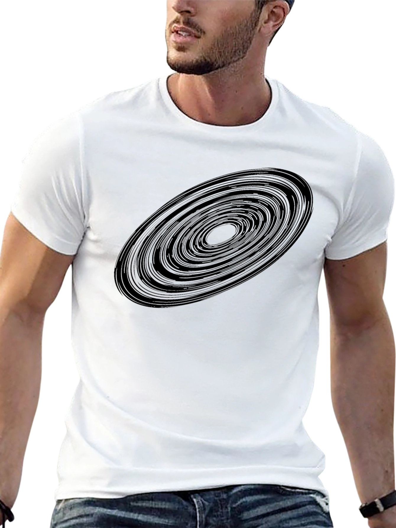 Abstract Rings Graphic Black T-Shirt