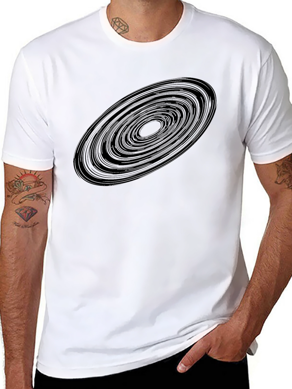 Abstract Rings Graphic Black T-Shirt