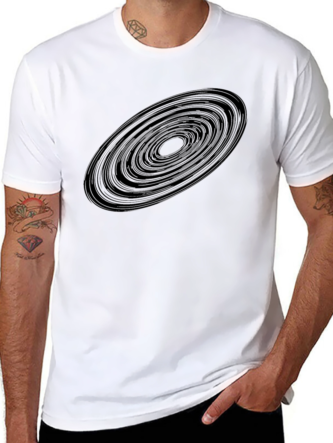 Abstract Rings Graphic Black T-Shirt