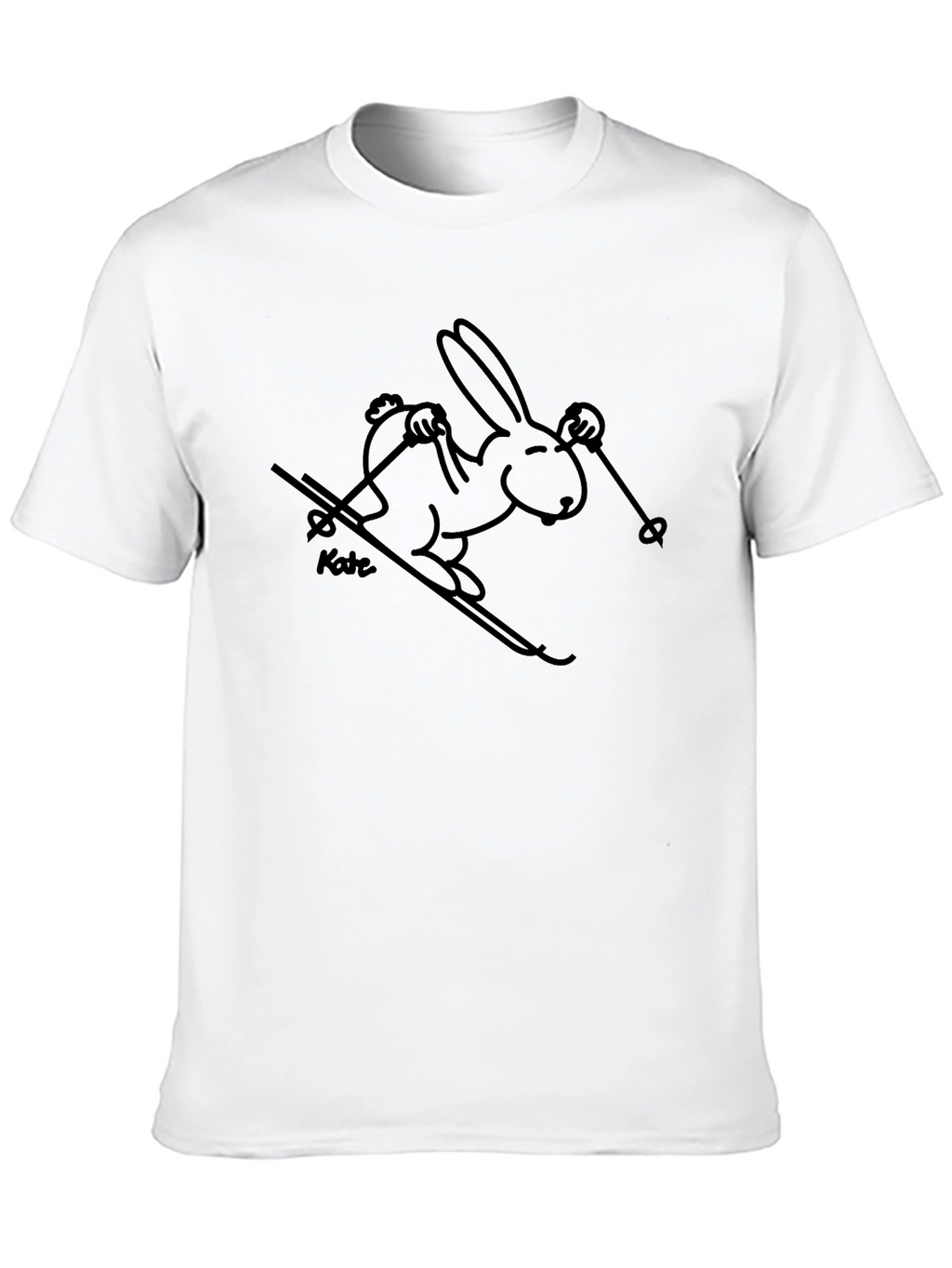 Black T-Shirt with Skiing Rabbit Design