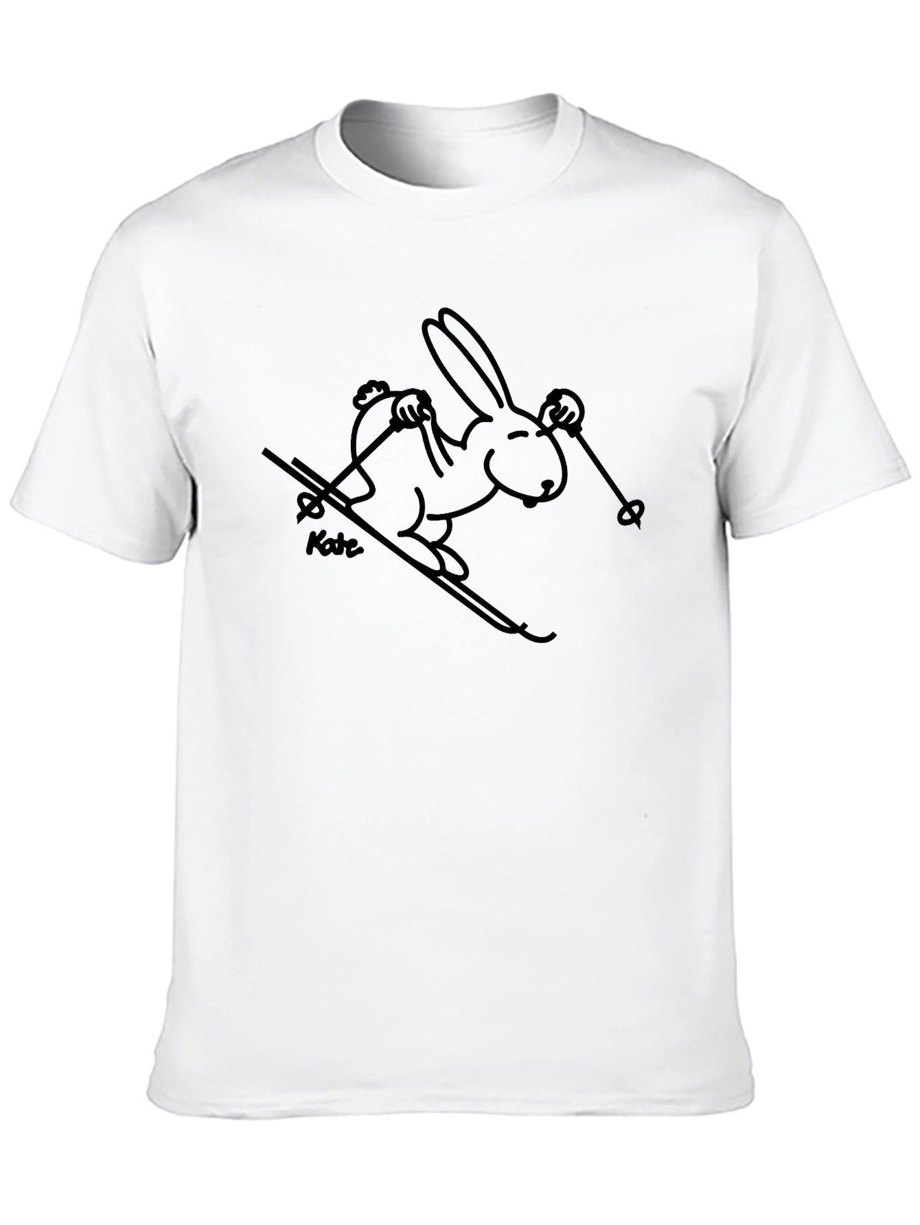 Black T-Shirt with Skiing Rabbit Design