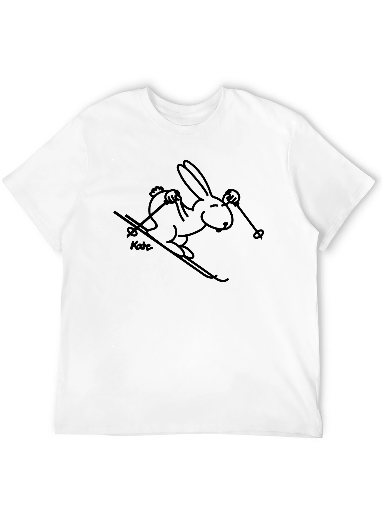 Black T-Shirt with Skiing Rabbit Design