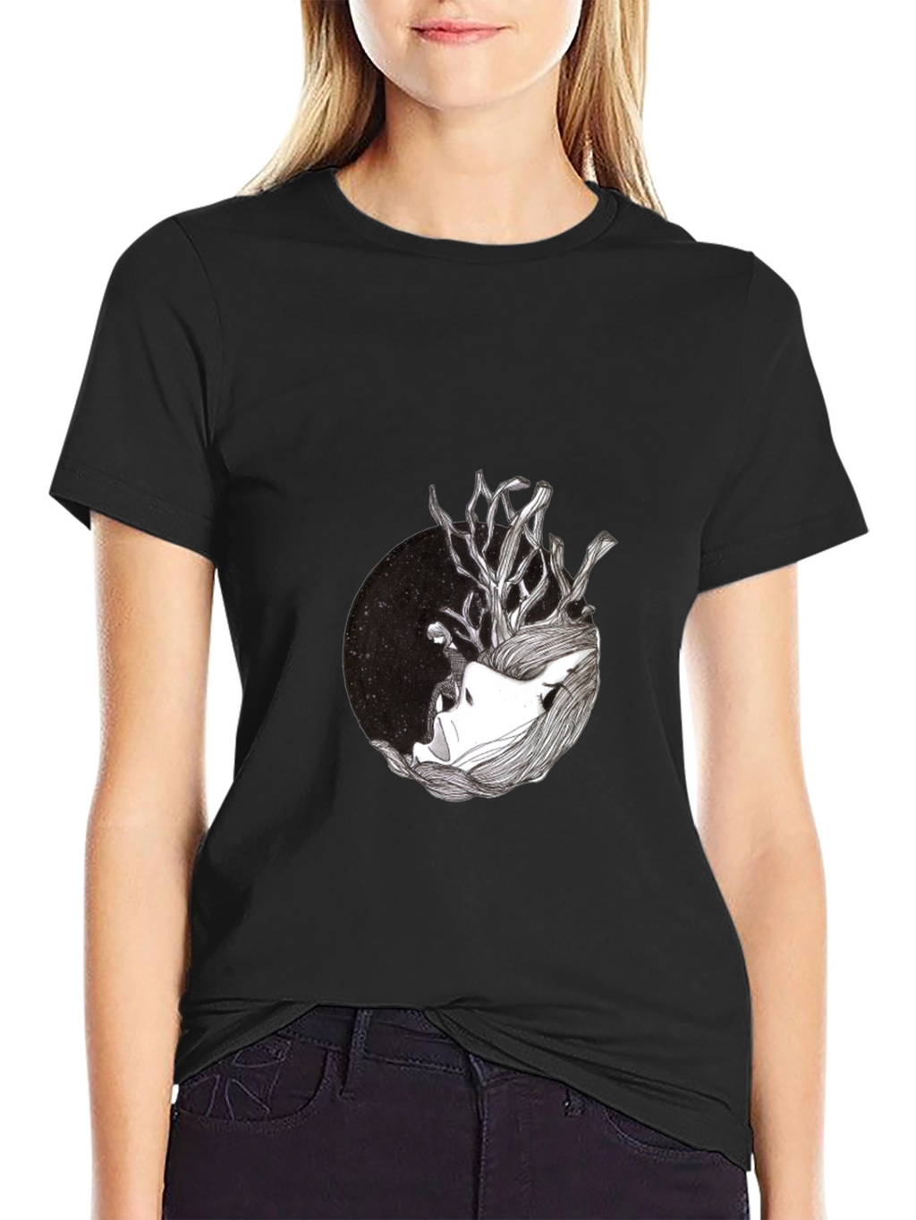 Black T-Shirt with Artistic Graphic