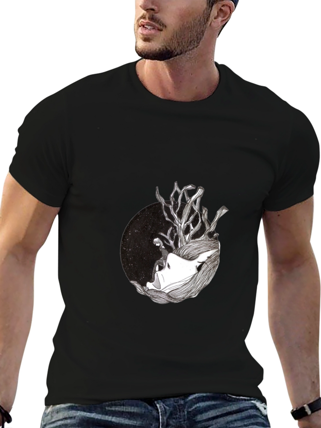 Black T-Shirt with Artistic Graphic