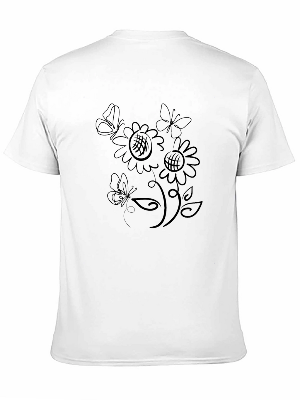 Black T-Shirt with Floral Butterfly Design