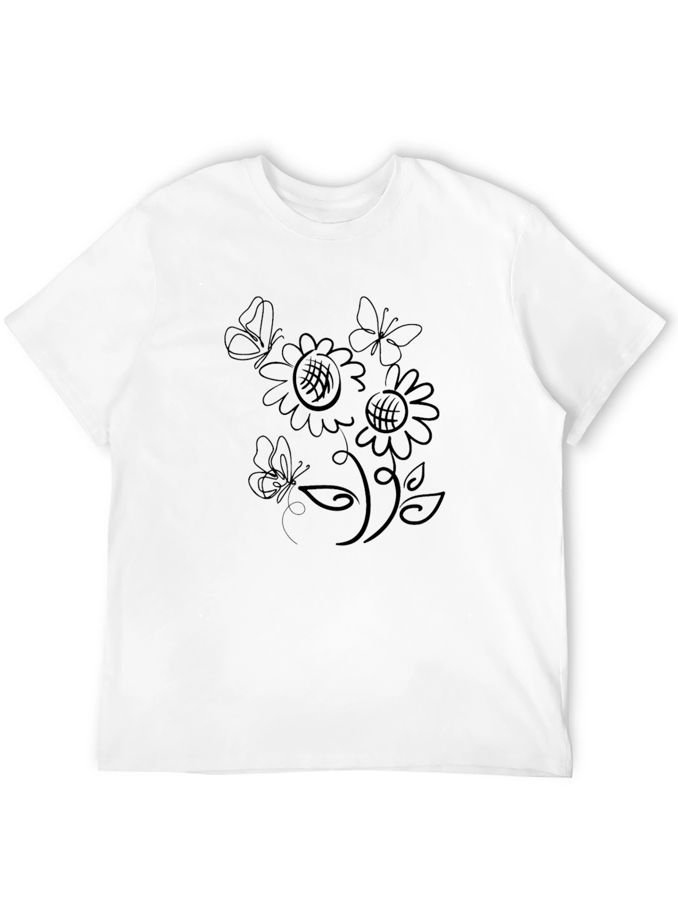 Black T-Shirt with Floral Butterfly Design