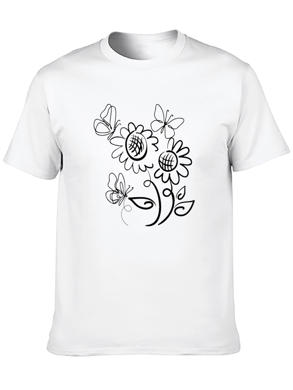 Black T-Shirt with Floral Butterfly Design