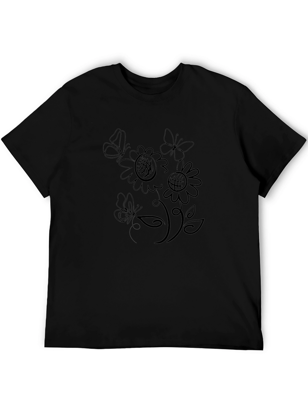 Black T-Shirt with Floral Butterfly Design
