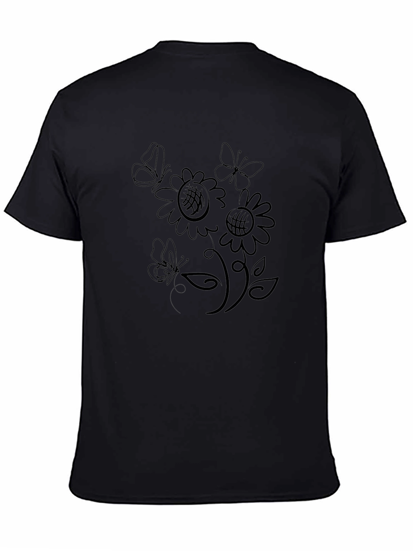 Black T-Shirt with Floral Butterfly Design