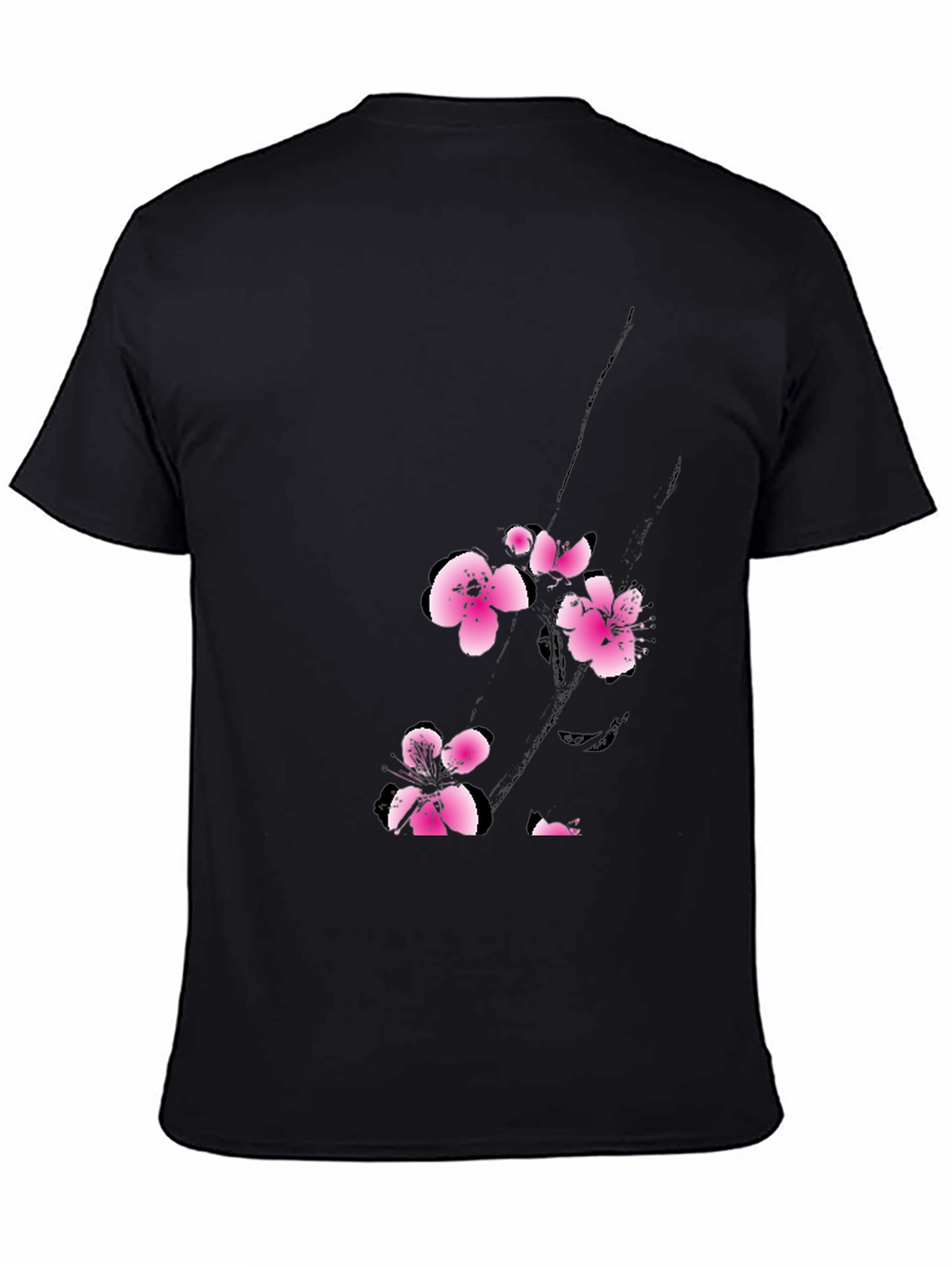 Black T-Shirt with Pink Cherry Blossom Design