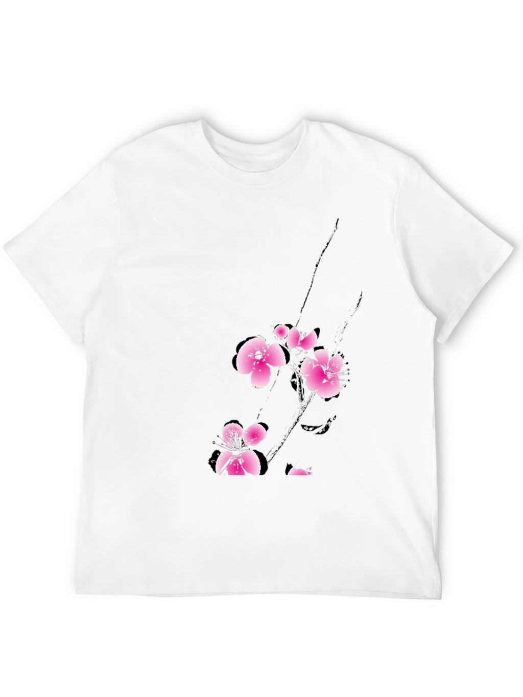 Black T-Shirt with Pink Cherry Blossom Design