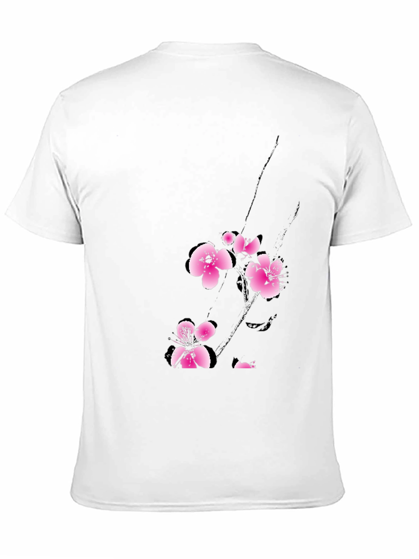 Black T-Shirt with Pink Cherry Blossom Design