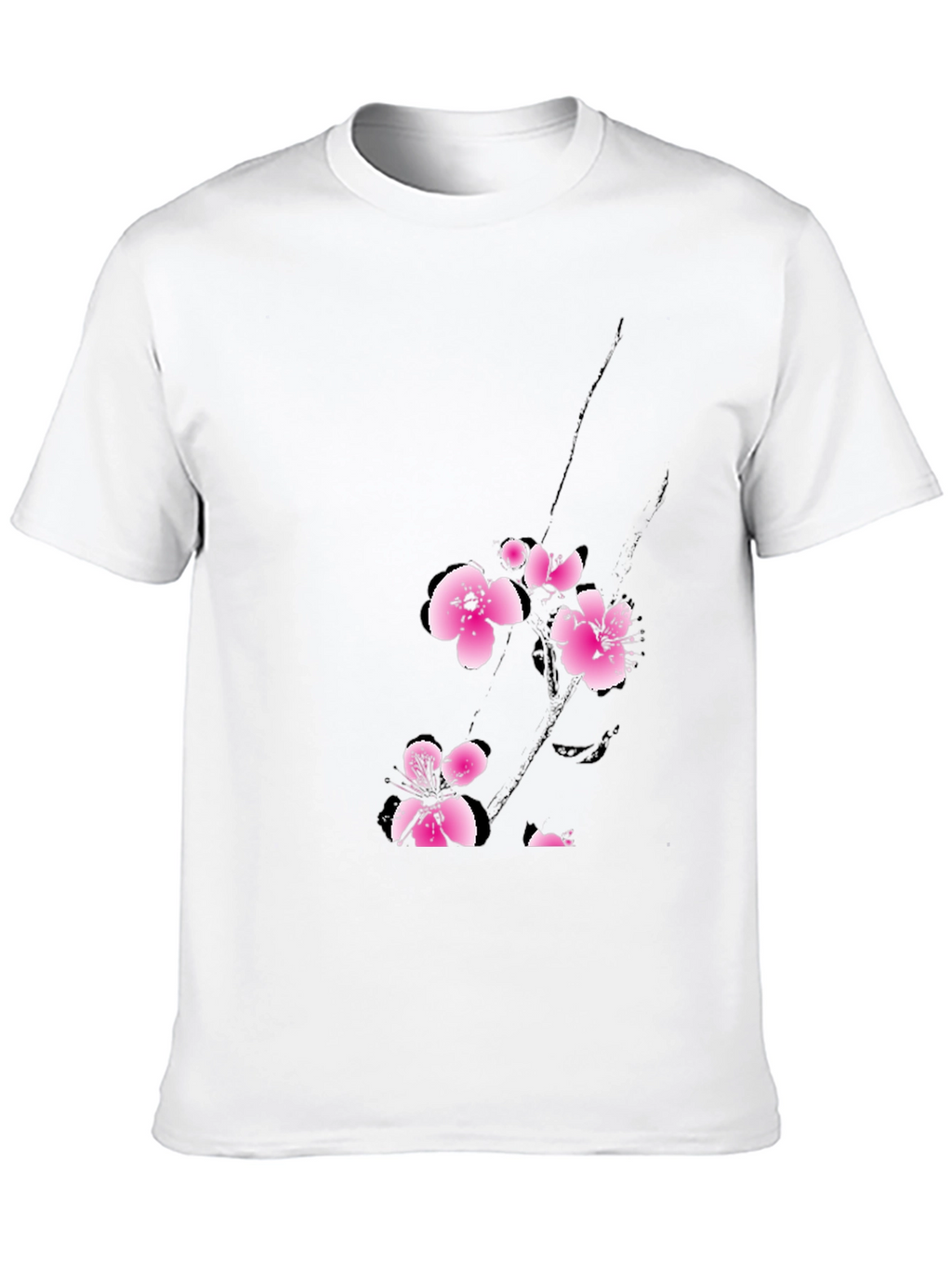Black T-Shirt with Pink Cherry Blossom Design