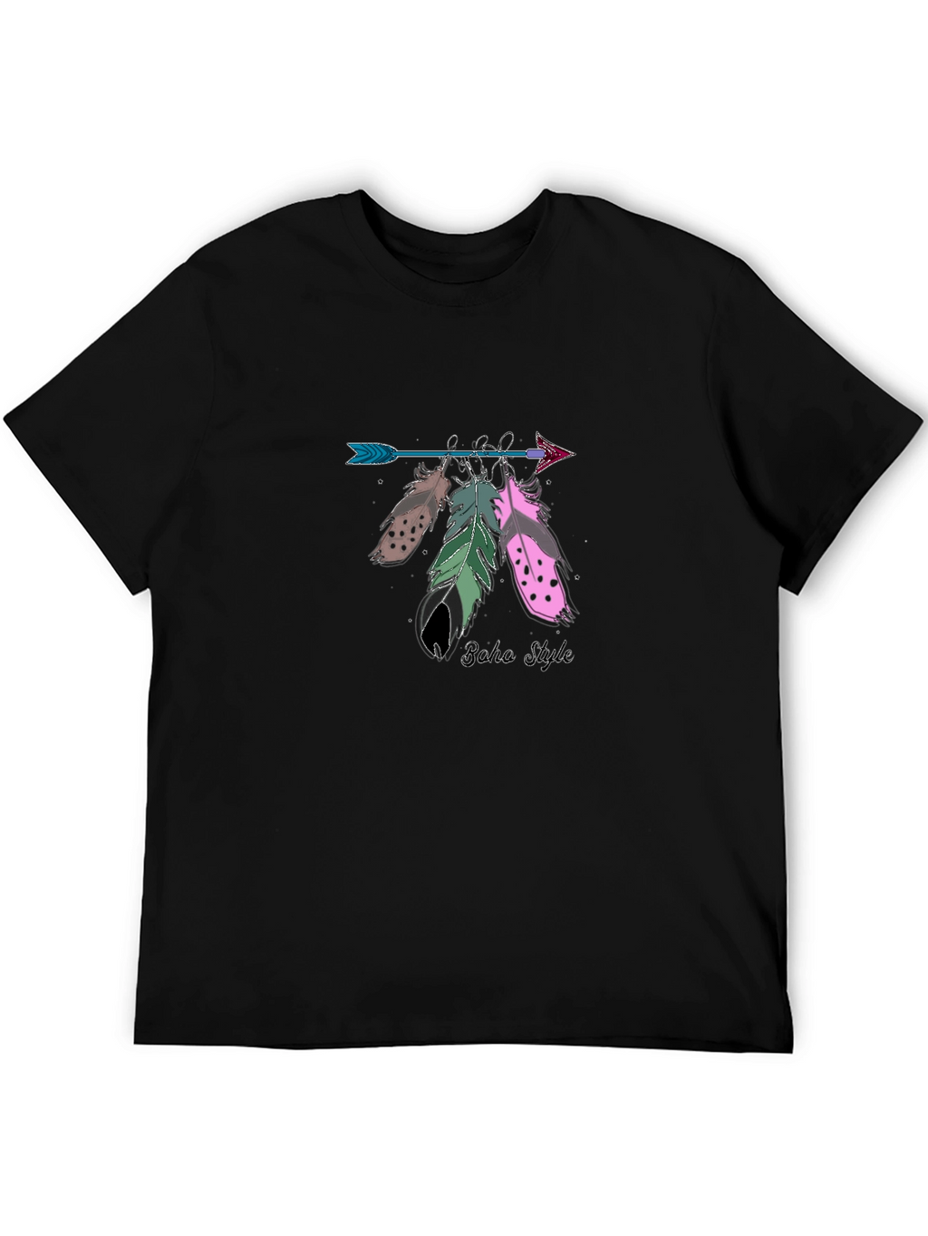 Boho Style Arrow & Feathers Black T-Shirt