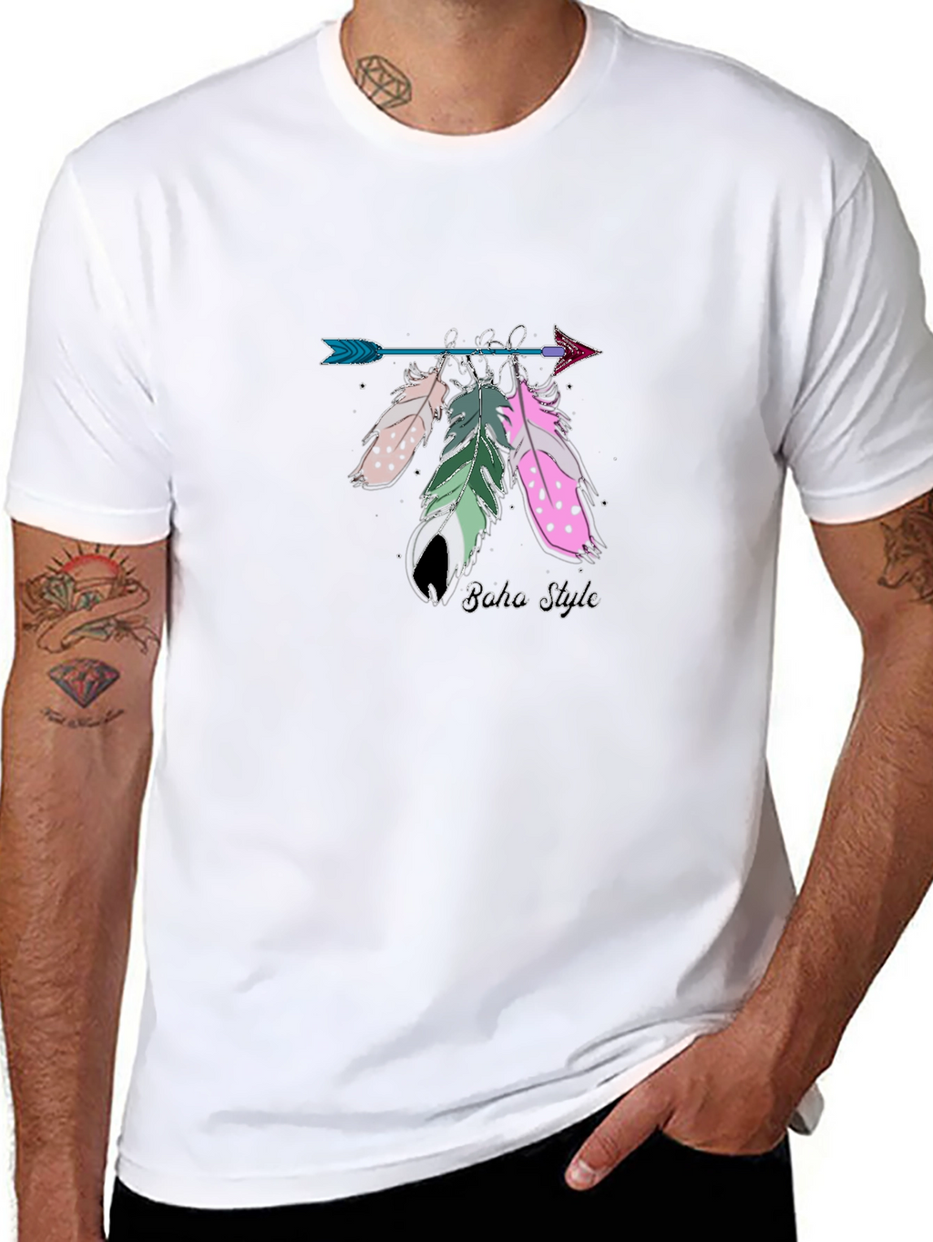 Boho Style Arrow & Feathers Black T-Shirt